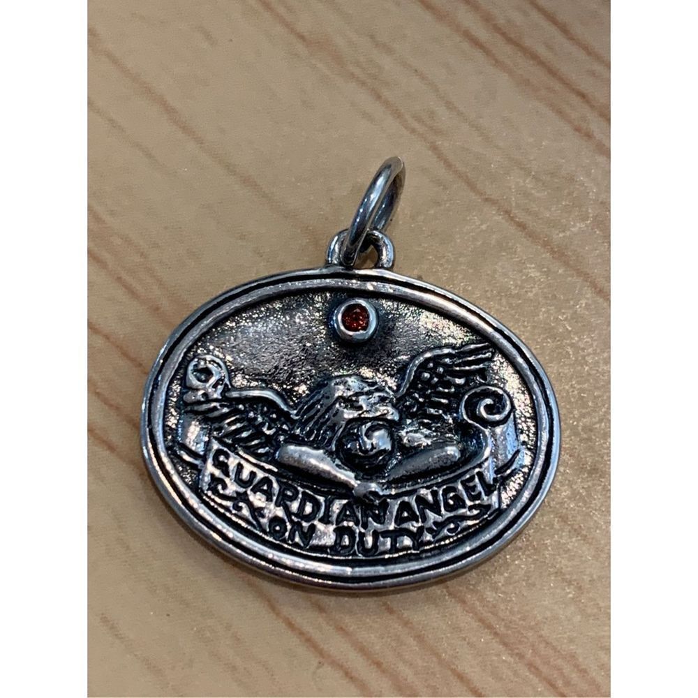 .925 Guardian Angel Medallion Sterling Silver Jewelry Charm